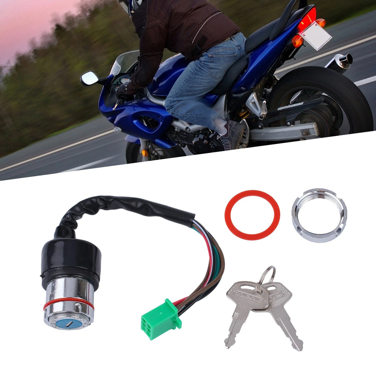 Convenient and Easy to Use Motorcycle Ignition Key Switch 6 Wires for 2 Keys