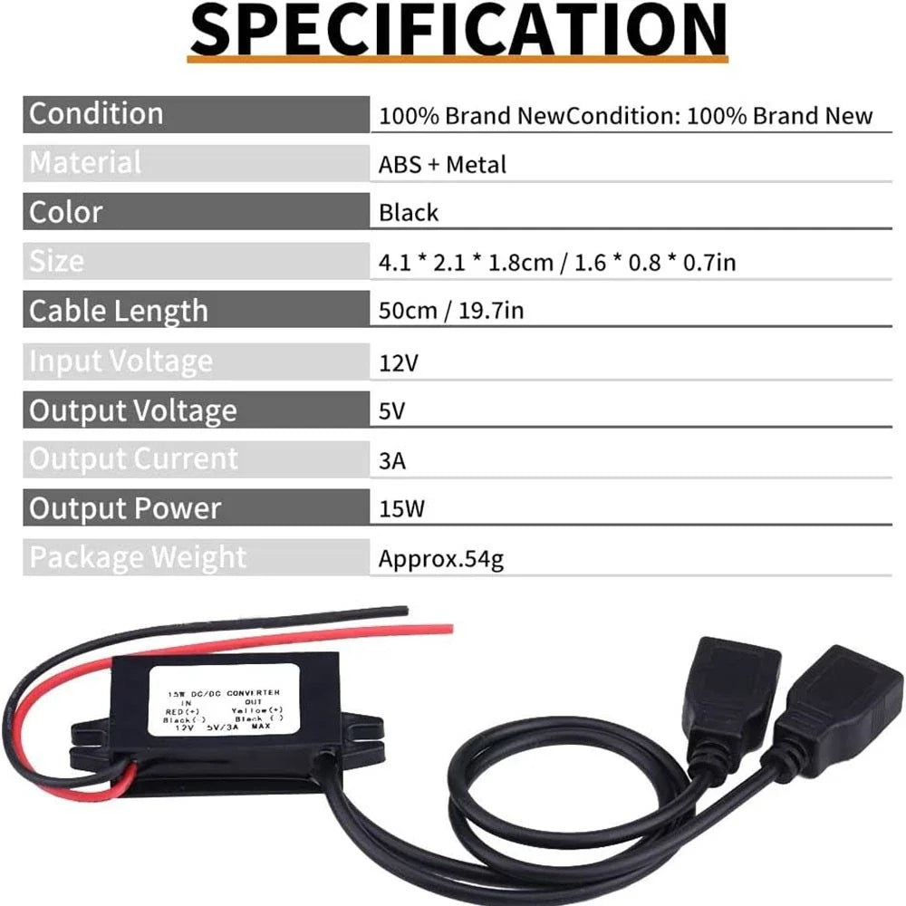12V to DC 5V Dual USB Converter Module for Dash Cam (Universal)