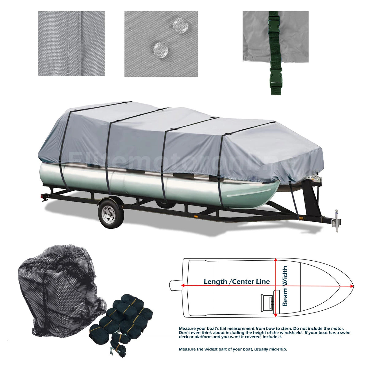 Heavy Duty Trailerable All Weather Pontoon Boat Storage Cover Fits 21' -22' L