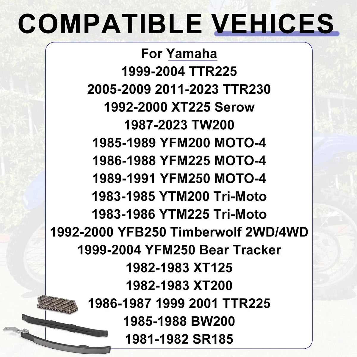 Cam Timing Chain and Guides Kit for Yamaha SR185 BW200 (1981–1988)