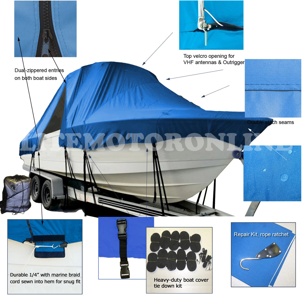 Boston Whaler 26 Conquest WA WalkAround T-Top Hard-Top Boat Cover Blue Rainproof