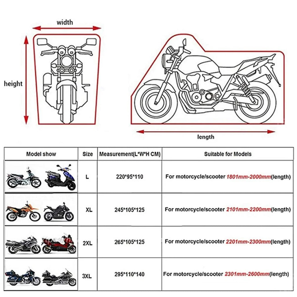 Motorcycle Cover XL for Outdoor Protection (104x41x49in)