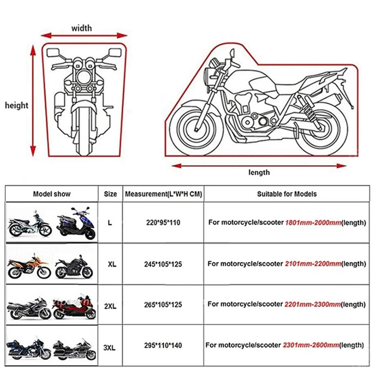 Motorcycle Cover XL for Outdoor Protection (104x41x49in)