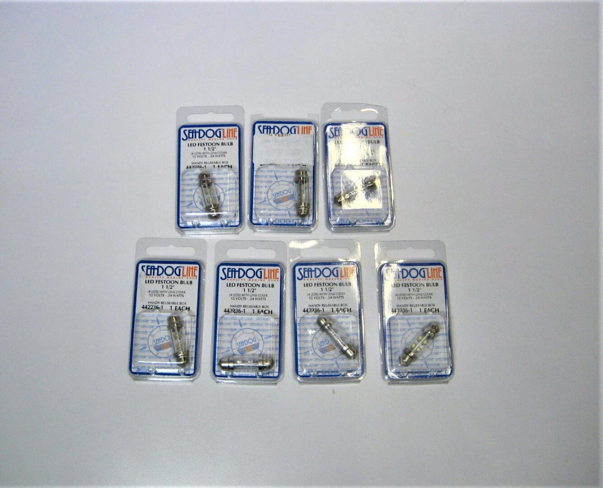 Sea Dog 442236-1 7 Pack 12V 1-1/2" 4 LED Marine Festoon Light Bulb + Lens Cover