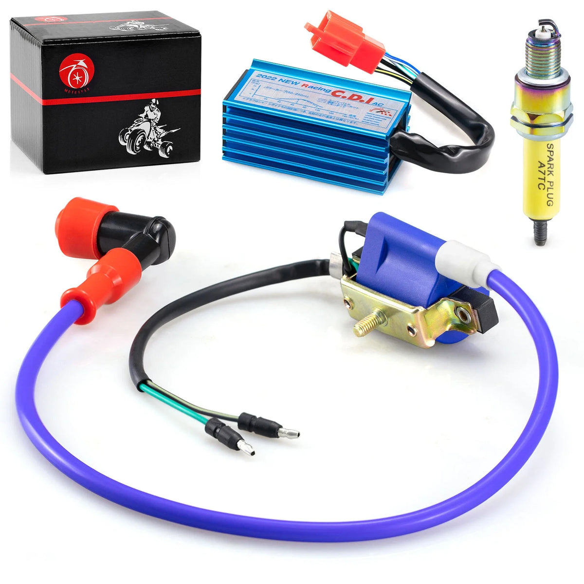 5Pin AC CDI Ignition Coil & 10mm Spark Plug for 70cc 90cc 110cc ATV