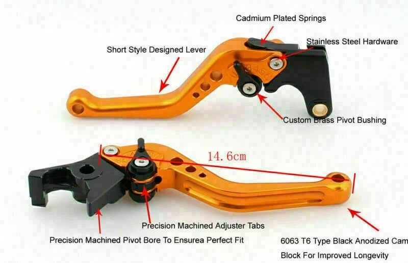 Short Brake Clutch Levers for Buell XB12R XB12Ss XB12Scg X1 S1 (2003–2009) Gold T9