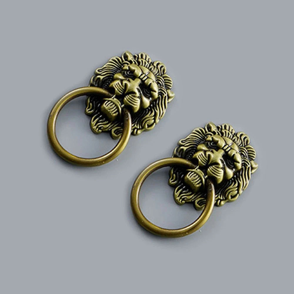 2Pcs Antique Lion Head Door Pull Handle for Cabinet Drawer