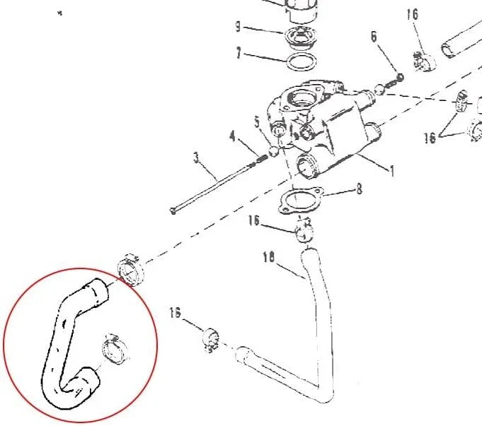 Circulating Water Pump to Thermostat Housing Hose for Mercruiser (32-33189, 32-87108)