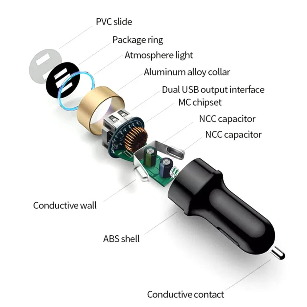 3.1A Dual USB Car Charger with LED Voltage Display for 12V-24V Vehicles
