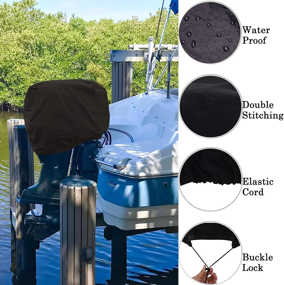Boat Motor Cover for Outboard Engine (30-60 HP) - Waterproof Black