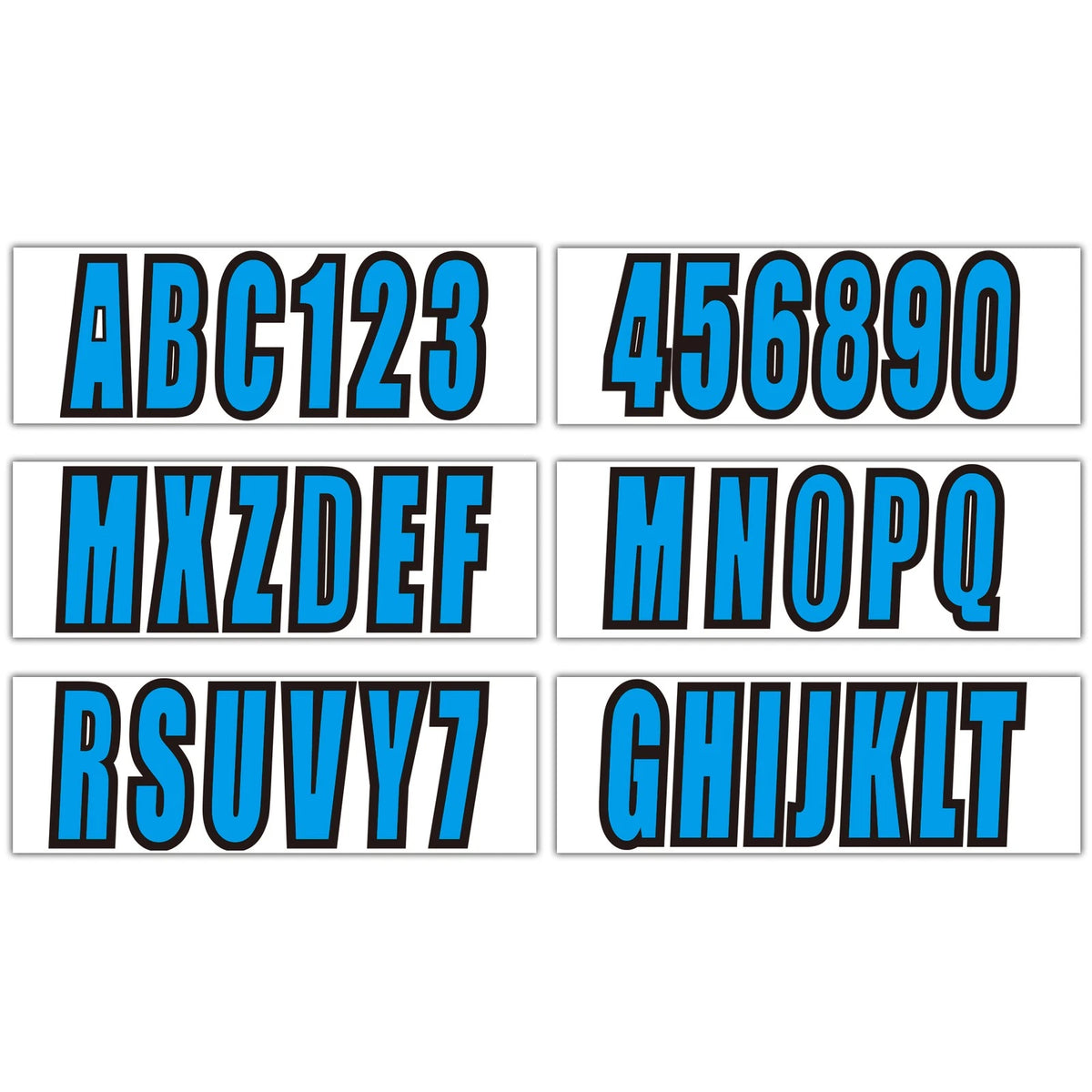 Custom Boat Registration Numbers Decal Sticker 4 Sets of A-Z 4 Sets of 0-9 Blue