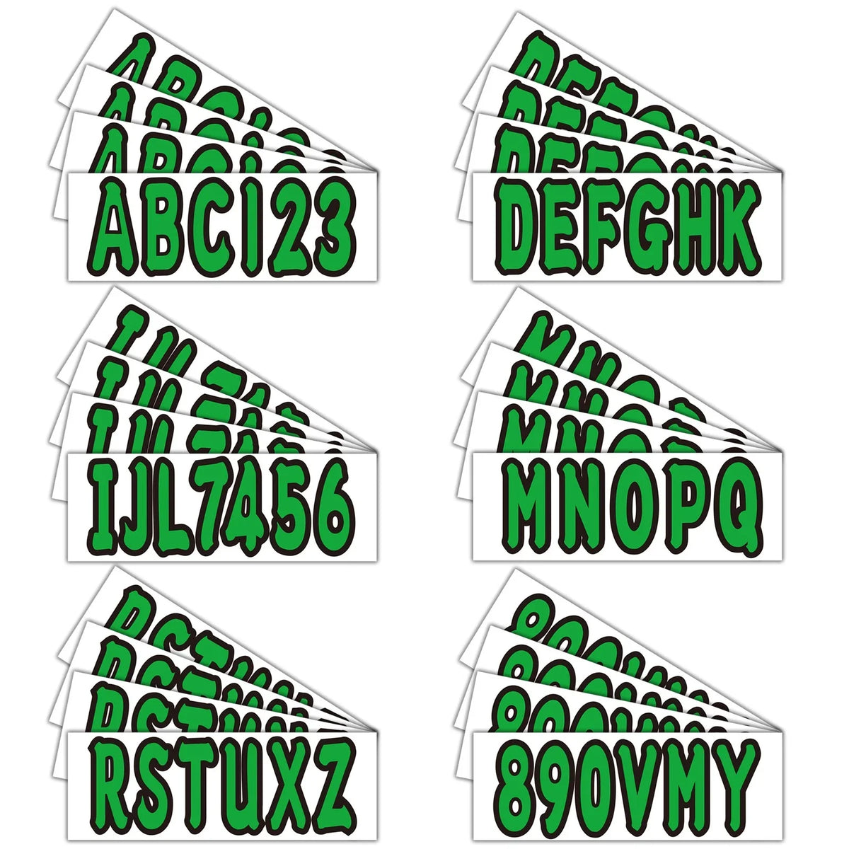 Set of 4 Boat Numbers and Letters Decal Stickers A-Z 0-9 Green