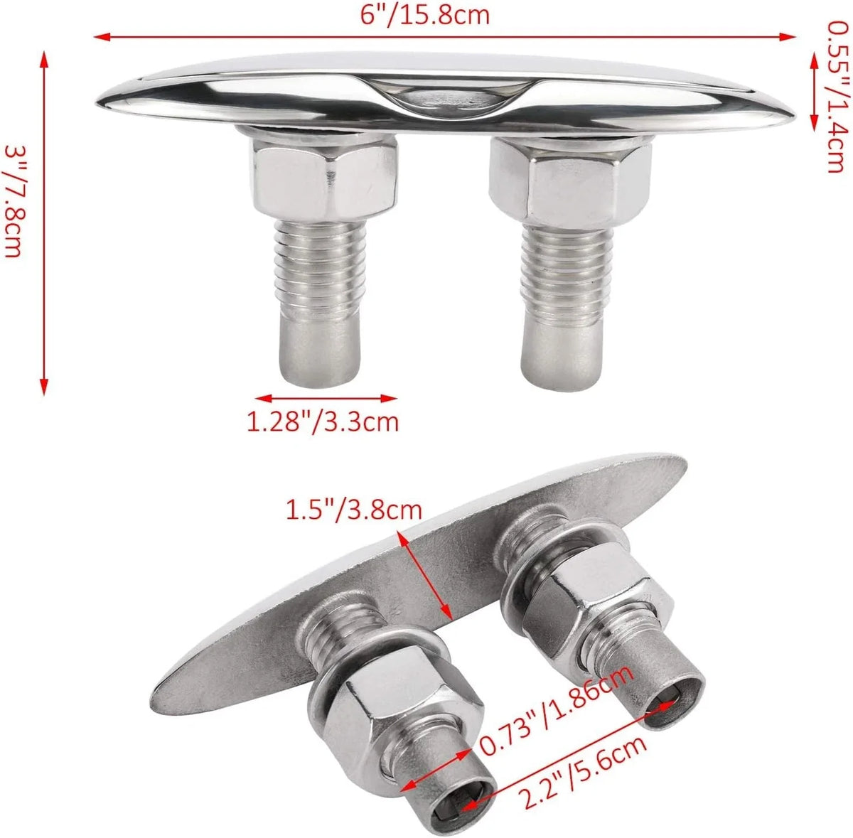 4X 6" Stainless Steel Pull Up Cleat for RV Yacht (Flush Mount)