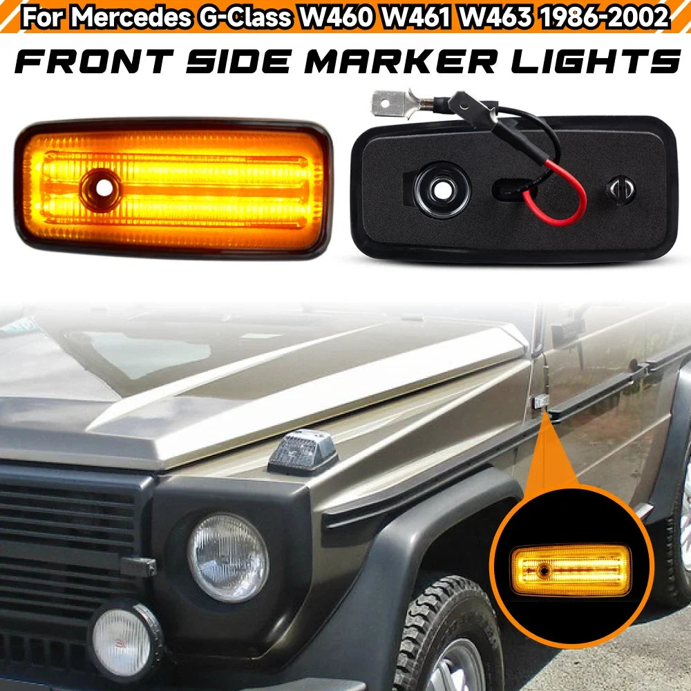 2X Smoke Lens Full LED Amber Front Side Marker Lights for Benz G-Class (1986–2002)