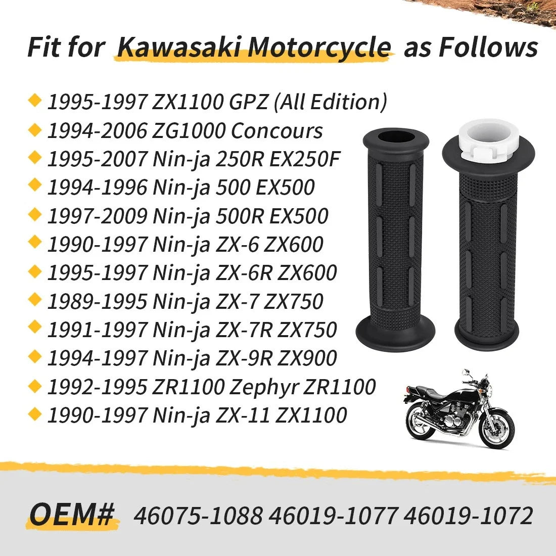 Handle Grips w/ Throttle Sleeve Set for Kawasaki Concours 1000 (1994–2006)