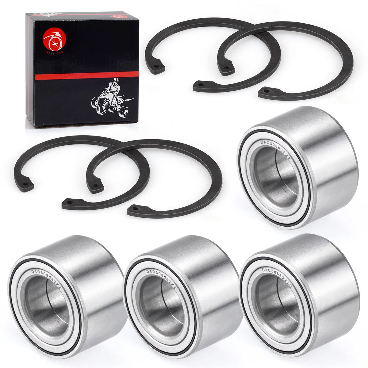 Set of 4 Front & Rear Wheel Bearings & Circlips for Arctic Cat 500 650 700 1000