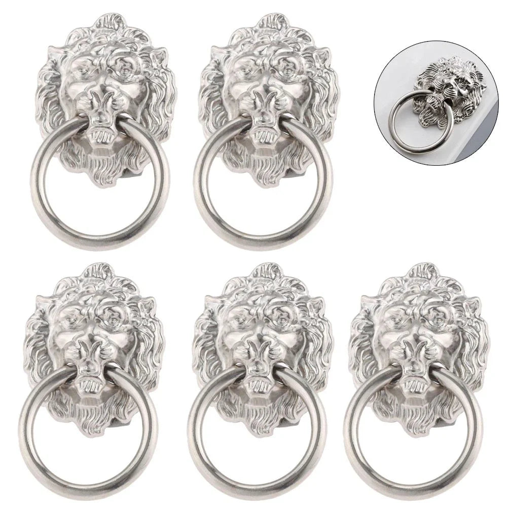 5X Zinc Alloy Lion Head Door Pull Handle Ring Knob Hardware Decor