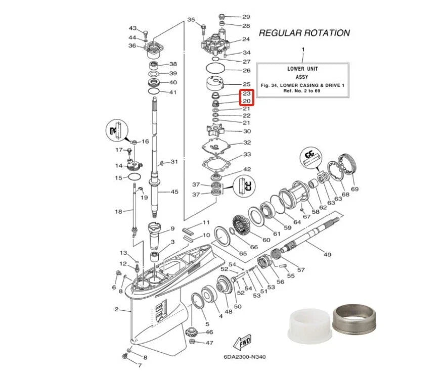 2X Drive Shaft Collar for Yamaha F115 F150 F175 F200 F225 SX150 (61A-45527, 61A-45538)