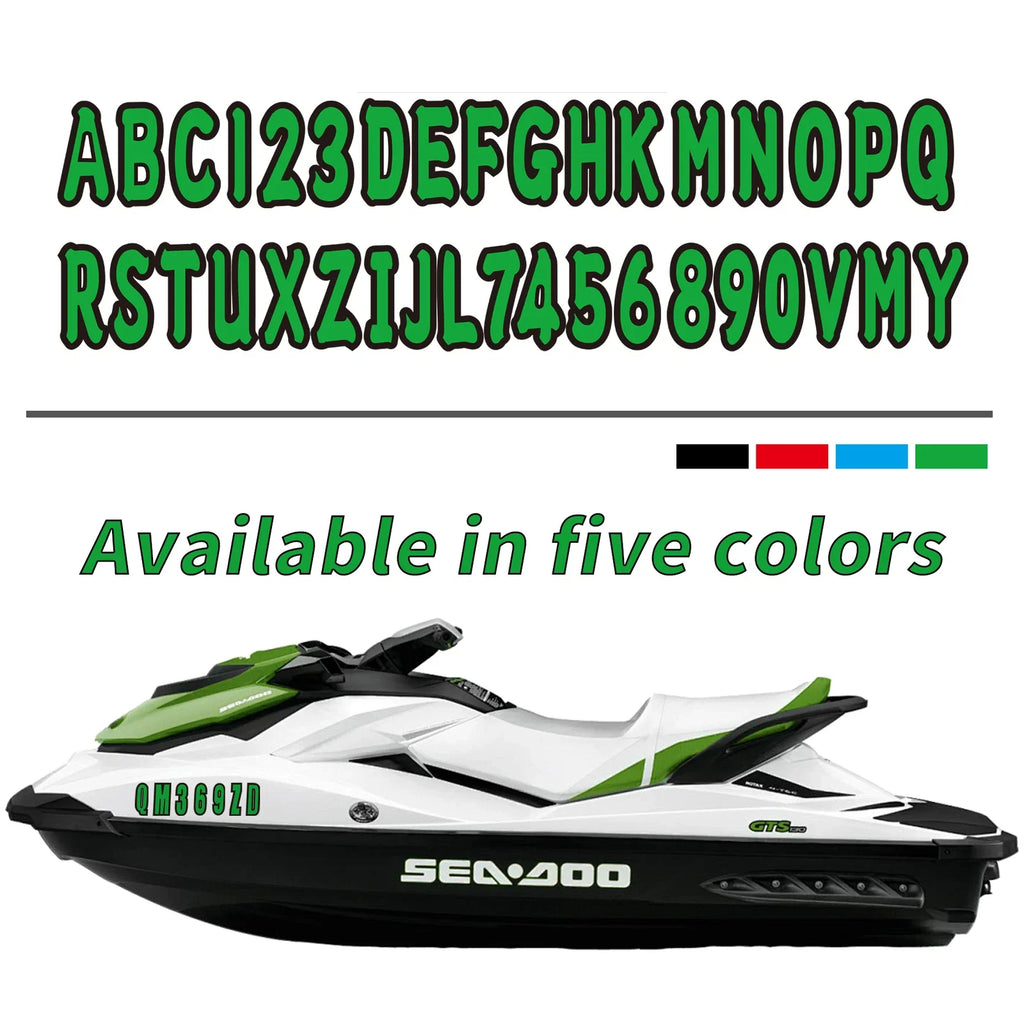 Set of 4 Personalized Boat Registration Decals A-Z & 0-9 Green