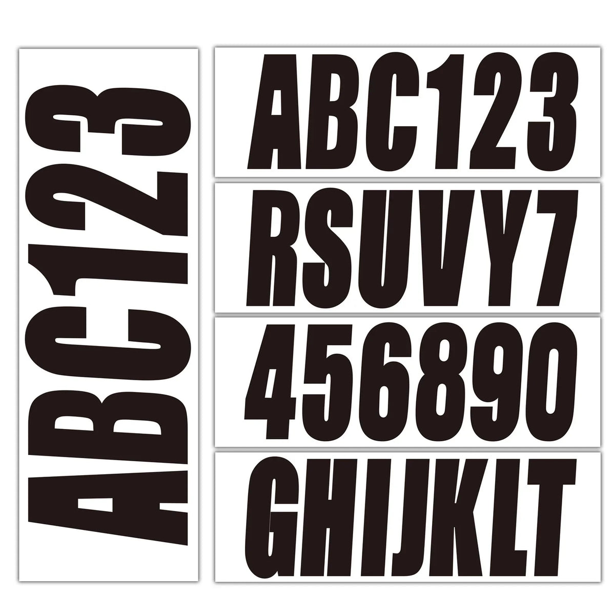 Set of 4 Black Boat Registration Numbers & Letters Marine Vinyl Decals