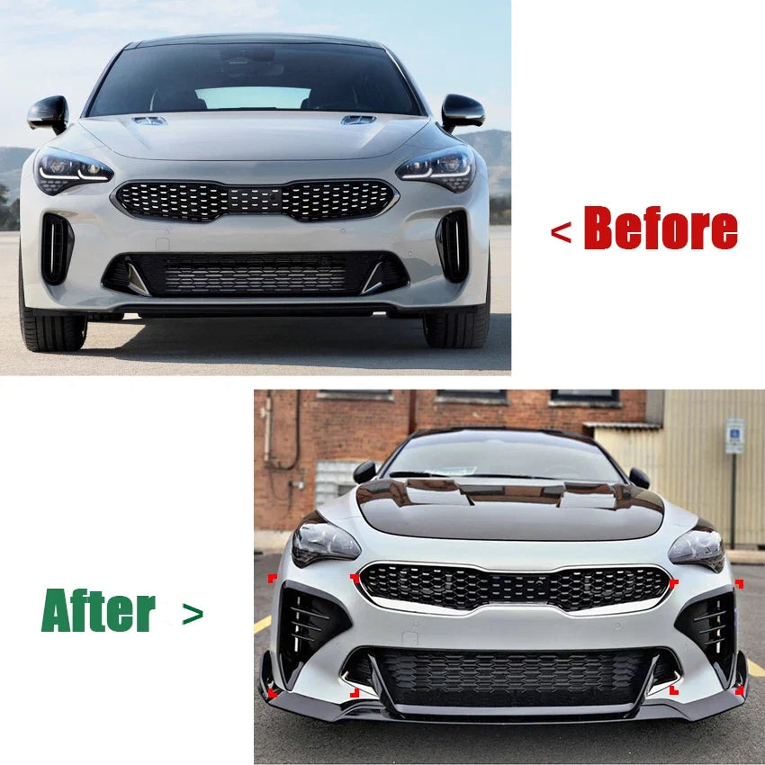 Front Bumper Vent Grill Blade Trim Cover Gloss Black for KIA Stinger GT (2017–2023)