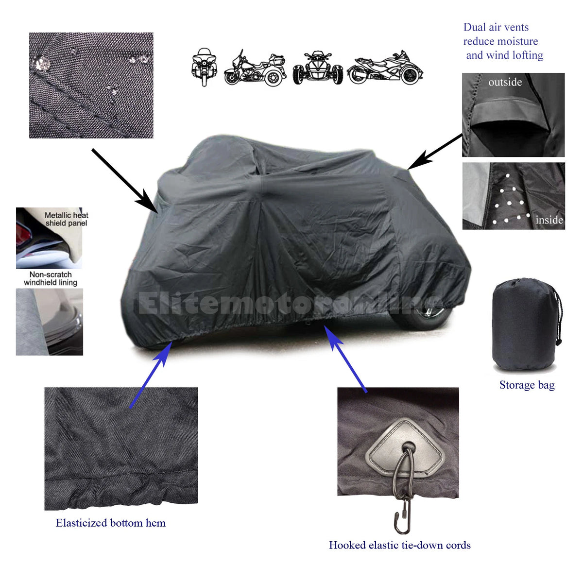 Hannigan Harley Davidson FLH Deluxe Trike Bike Storage Cover All Weather Durable