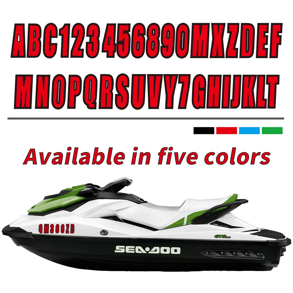 3"Custom Boat Registration Numbers Decal Sticker 4 Sets of A-Z 4 Sets of 0-9 Red