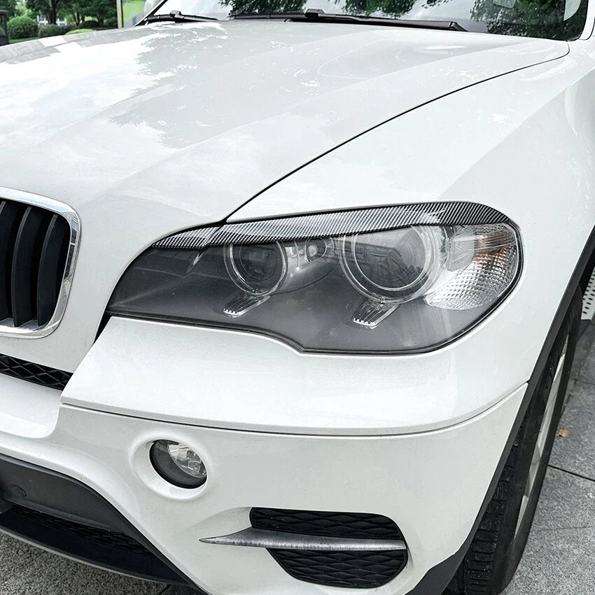Pair Add-On Headlight Eye Lids for BMW X5 E70 (2008–2013) Carbon Fiber Look