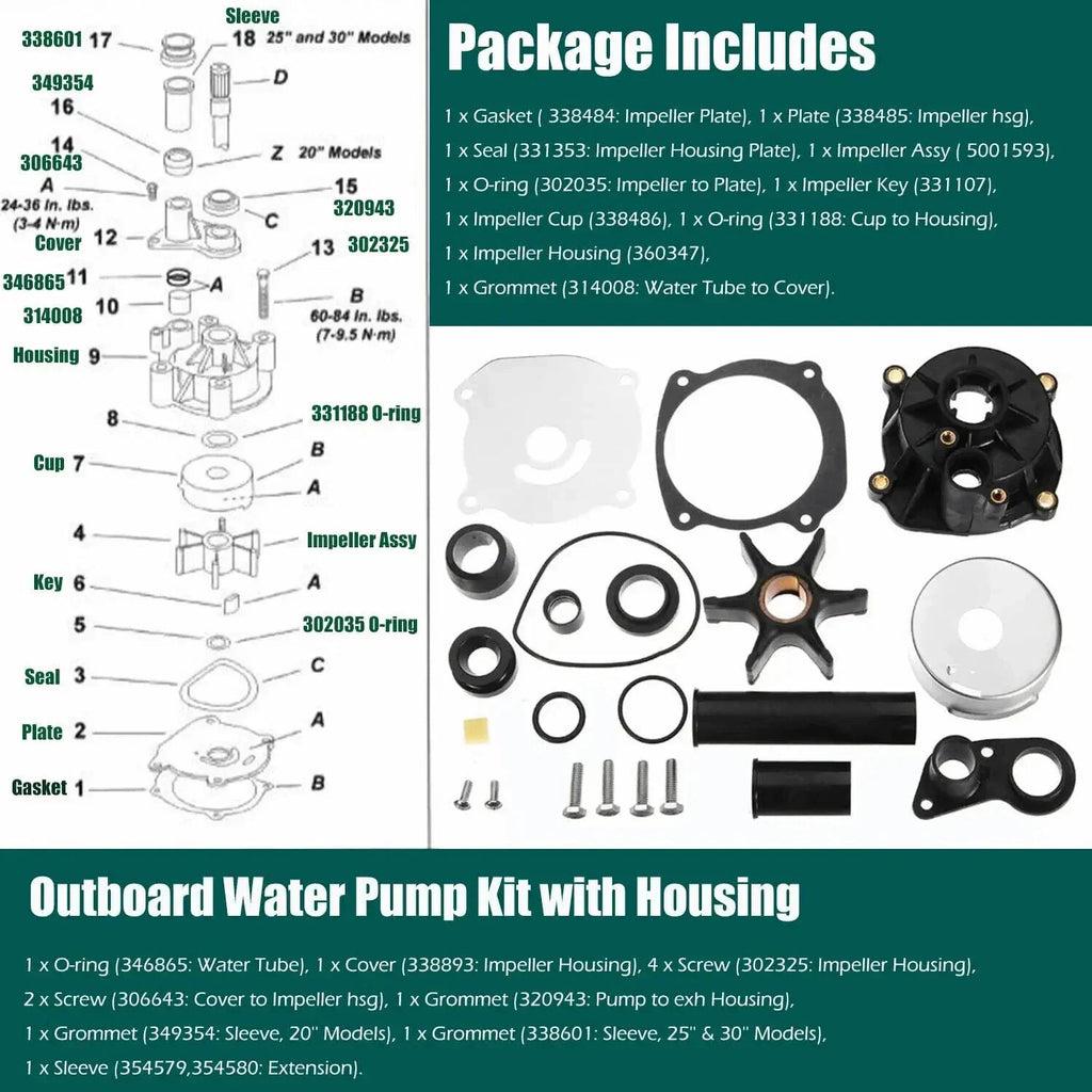 Water Pump Impeller Kit for Johnson 130HP RJ130PXSSS (2000)