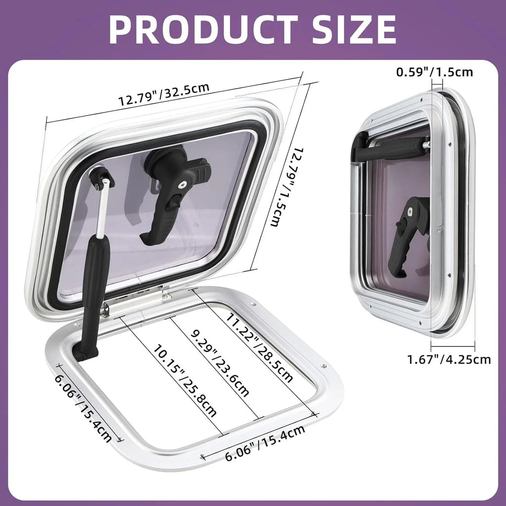 12.7" Square Anodized Aluminum Boat Deck Hatch & Lid Porthole Window