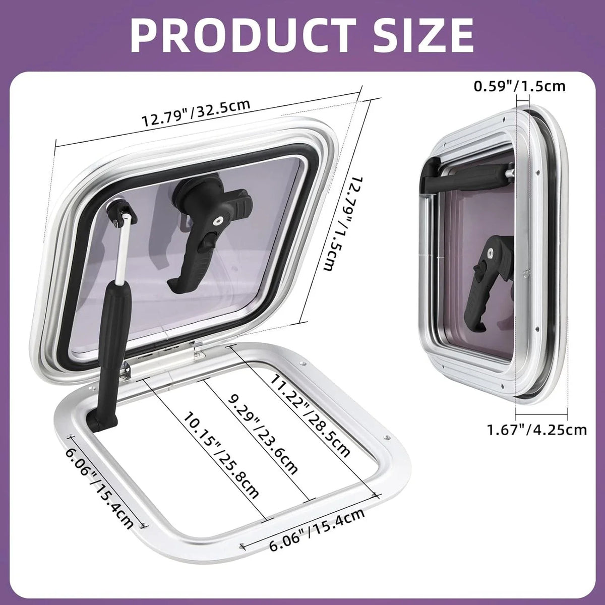 12.7" Square Anodized Aluminum Boat Deck Hatch & Lid Porthole Window