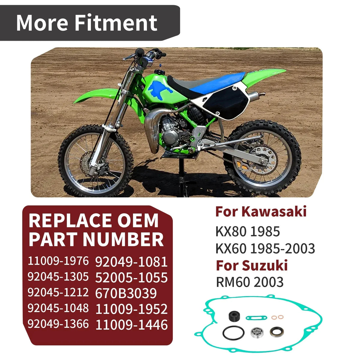 Water Pump Rebuild Kit w/ Clutch Cover Gasket Seal for Kawasaki KX60 (1985–2003)