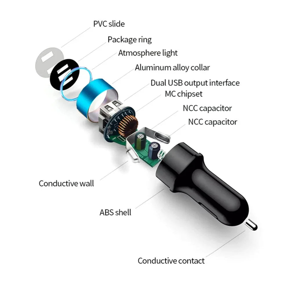 Dual USB Fast Charger Adapter for Car (QC3.0, 12-24V)